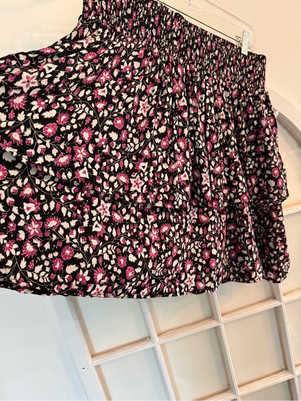 Lane Bryant Boho Smocked Tiered midi Skirt Black Pink Plus Size,  Size 14/16